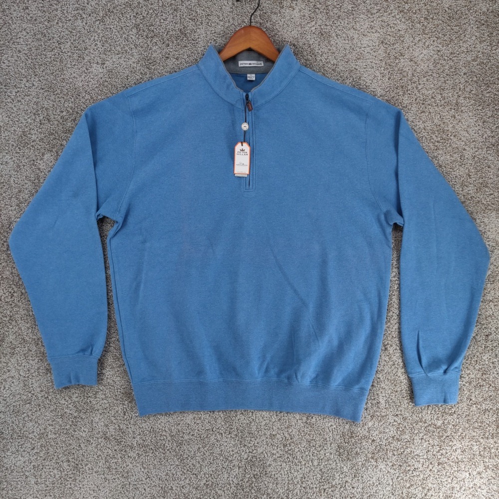 Peter Millar Crown Quarter-Zip Pullover Sweater Mens Large Carbon Blue